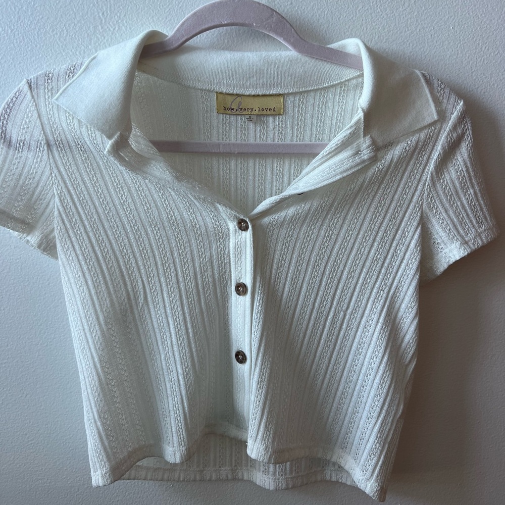 Sheer collared white crop top